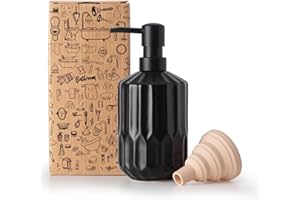 FE FUN ELEMENTS FUN ELEMENTS Bathroom Soap Dispenser Set, 16 OZ Ceramic Hand Soap Dispenser for Bathroom, Luxurious Hand and Dish Soap Dispenser Set with Silicone Funnel for Kitchen(black bottle)