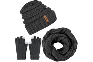 Aneco Winter Warme gestrickte Schal, Mütze und Handschuhe Set, Herren und Damen weiches Stretch-Hut-Schal- und Handschuh-Set.