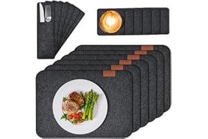 MUMDOYAL Tischset Platzset, 18er Set Tischsets Abwaschbar Platzsets: 6 Tischsets, 6 Glasuntersetzer, 6 Bestecktaschen - Anthrazit Eckige Platzdeckchen, Telleruntersetzer, Filzset
