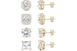 KRFY Zirconia Cubic Boucles D'oreilles 18 k Or Blanc Hypoallergénique Sterling Silver Boucles D'oreilles Brillant Grand Diamant Analogique Halo Boucles D'oreilles pour Femmes Hommes