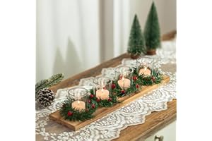 ‎ROMADEDI Romadedi Adventskranz Länglich künstlich Holz: Adventsdeko mit 4 Weihnachtskranz Kerzenständer für Kerzen Adventsgesteck Tischdeko Weihnachtsdeko Modern Kerzentablett für Wohnzimmer Decor, 42cm