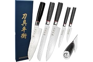KENSHUI Couteau de cuisine martelé Couteau professionnel Cadeau de chef (set de 5 pièces)