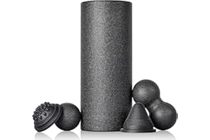 LUJASI Fitnessrolle Faszienrolle Set 5-T Faszienball Blackroll Foam Roller Faszien Set mit Faszienball Faszienrolle Klein und Duoball Triggerpunkt für Yoga Faszien Training von Muskeln Schwarz