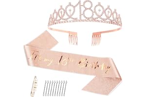 Makone Couronne Cristal, avec Ceinture Anniversaire Tiara Strass Diadème Peigne pour Proms Concours Fête Anniversaire Princesse Fille Femme Crown