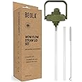 BEOLA Replaceable Straw Lid Set, Lid for ThermoLab Series Wide Mouth Insulated Bottles, Fits 350ml / 550ml / 750ml / 950ml / 1200ml / 1900ml bottles, BPA free Spare Cap (Forest Green)