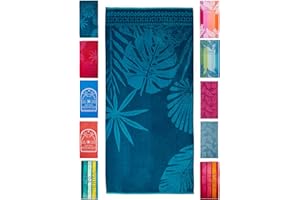 BaSaTex Strandtuch Baumwolle 90x180 cm Strandlaken Badetuch aus Frottee Velours | 100% Baumwolle | Design Blätter Blau