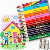 TinyGeeks Jumbo Colored Pencils - 11 Short Pencils for Children | Triangular grip for posture &amp; motor skills. With Rainbow Pe