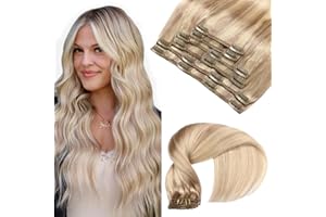 ‎VINBAO VINBAO Clip Extensions Echthaar Blond Remy Hair Extensions Clip in Echthaar #18P613 Dreckiges Blond Highlights Bleichblond Echthaar Extensions 16 Zoll 100g 6 Stück (#18P613,40cm)
