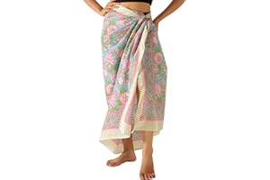 THE ART BOX Paréo 100% Coton pour Femme, Maillot de Bain Indien avec imprimé blockprint Artisanal, Jupe enveloppante pour Bikini de Plage, Grande Taille (180 x 100 cm)