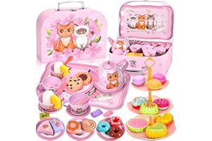 ZLPBAO 48 sztuk Zestaw do herbaty dla dzieci, zastawa stołowa dla lalek Zestaw kuchenny dla dzieci z blaszanym czajnikiem, Kitchen Tea Party