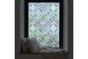 dktie Window Film Privacy Vinyl Non Adhesive Privacy Film Stained Glass Window Film for Bathroom Shower Door Heat Cotrol Anti UV 90x200cm