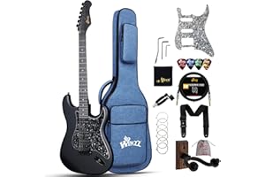 Winzz Adult Electric Guitar 4/4 Full Size, ST HSS Pickup, for Beginners Starter Pack with 12 Accessories, Ideal Kids Electric Guitar Kit 12+ Years (39" Matte Black, Black Pickguard)