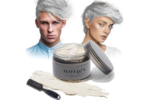 MIFELOY 120g Temporary Silver White Hair Color Wax with Dye Brush, Instant Natural Hairstyle Cream, Disposable Coloring Mud for Men Women, Washable Styling Pomades for Party Cosplay DIY Halloween
