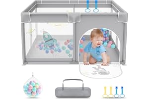 UISEBRT Kojec dla niemowląt, 127 x 127 cm, kojec dla niemowląt z 50 piłkami oceanu i 4 pierścieniami pociągowymi i torbą do przenoszenia, składany namiot do kojca z oddychającą siatką dla dzieci