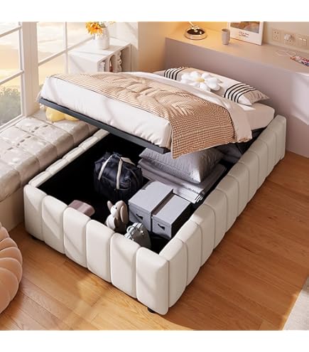 Dolamaní Gestoffeerd bed, 90 x 200 cm, zonder hoofdeinde, bed met struurruimte, eenpersoonsbed, bedframe met volledige lattenbodem, linnen, functioneel bed, zonder matras (natuurlijk