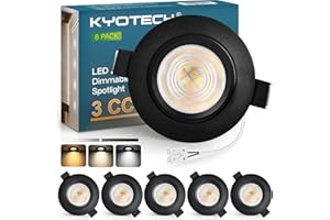 KYOTECH 3CCT Faretti LED da Incasso per Cartongesso Dimmerabile 60-70mm, 5W 550LM 230V Faretto Incasso Ultra Sottili, IP44 Faretti da Incasso per Bagno, Set di 6 Nero