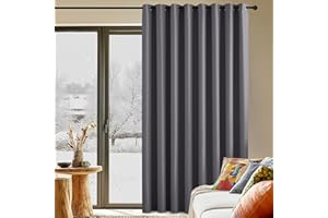 PONY DANCE Rideaux Occultants Thermique - Rideau à Oeillets de Fenêtre Tissu Lourd Lumineux Bloquer Isolation UV pour Chambre Grande Fenetre, L 300 x H 225 cm, Gris, Lot de 1