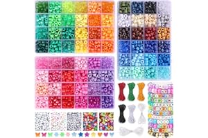 MAISKIEN 4700 Pony Bead Set, 3600 Pcs 72 Colors, 1000 Letter Beads, DIY Craft Kit, Unisex Adults
