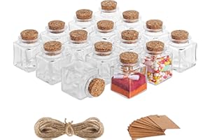 BELLE VOUS 15pz Set Barattolini Vetro Piccoli con Tappo Sughero Etichette e Spago - Bottigliette 50 ml - Barattolo Vetro Tappo Sughero Ermetico - Barattoli Bomboniere