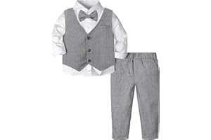 mintgreen Bébé Garçons Costumes, 3 Pièces Tenue en Tweed à Chevrons Ensemble de Vêtements de Baptême Chemise + Gilet + Pantalon + Nœud Papillon, 1-4 Ans