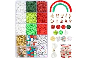 BELUGSIN 2200 Pezzi Perline Natalizie per la Creazione di Gioielli Ciondoli Cervi del Pupazzo di Neve Perline Rosse e Verdi Per Realizzare Braccialetti Collane Bracciali Regali per Natale