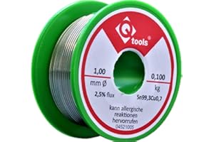 Q TOOLS Q-tools® 100 g de estaño de soldadura con flujo de alambre de soldadura de 1 mm con envío el mismo día laborable de Alemania, rollo de 100 g