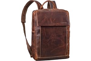 STILORD "Eliano" Plecak ze skóry naturalnej dla kobiet i mężczyzn – nowoczesny plecak z przegrodą na laptopa 15-16 cali – plecak podróżny z systemem mocowania na walizkę Kolor:salerno - brązowy