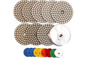 HIGHDRIL Diamante Lucidatura Pad - 8pcs (#50x3/100x2/200/400/800) 100MM con platorelli in alluminio Granito Pietra Marmo Pavimento Kit Pad Lucidatura per Trapano Smerigliatrice Lucidatrice