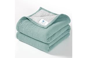 LULUMOON Lulu moon Muślinowa kołdra dziecięca – bawełniana kołdra pikowana dla małych dzieci – dwustronna kołdra dziecięca dla niemowląt, chłopców i dziewczynek, 120 x 120 cm (szałwia)