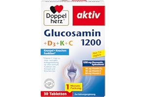 ‎DOPPELHERZ Doppelherz Glucosamin 1200 + D3 + K+ C – Mit Vitamin C als Beitrag zur normalen Kollagenbildung für eine normale Knorpelfunktion – 30 Tabletten