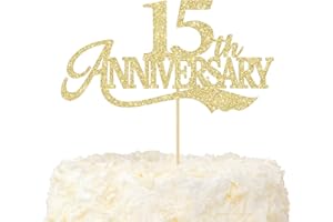 LOVENJOY Topper per Torta per 15° Anniversario, Con Glitter Dorati, per 15 Anni, Decorazione per Anniversario Di Matrimonio