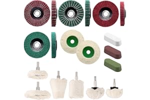 Yauhar 15Pcs Polishing Wheel with Compounds Kit Contains 120 180 240 320 Grit Nylon Fiber Flap Discs, Wool Felt Buffing Pads and Cotton Polish Wheels for Aluminum Chrome Stainless Steel