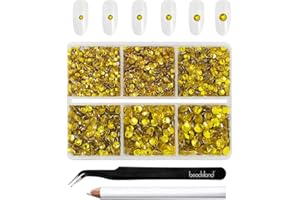 Beadsland 4300pcs Flatback Rhinestones,Yellow Rhinestones Nail Gems Round Crystal Rhinestones for Crafts,Mixed 6 Sizes with Picking Tweezers and Wax Pencil Kit, SS6-SS20,Citrine/Lemon Yellow