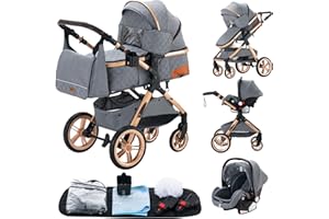 GLOKID Carrito bebé 3 en 1, Carro, Carrito bebé 3 Piezas, Silla Paseo, Sistema de viaje, Plegable, neumáticos de caucho, Con accesorios, Góndola, Adaptateurs, 25 kg (XX1 grigio)…