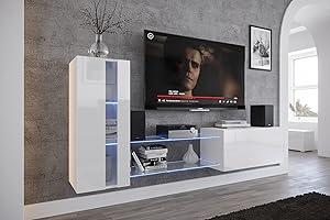 ‎FURNITECH Furnitech Wohnwand Wohnzimmer | Hängend Wohnwand Modern | Wohnzimmer Schrankwand mit Regale und TV Schrank | Wohnzimmer Möbel ohne LED (Future 45N-HG-W2-1A)