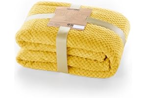 DecoKing Henry Cuddly Blanket, Soft, Fleece Microfibre Bedspread in Scandinavian Style, Mustard Yellow, 70 x 150 cm