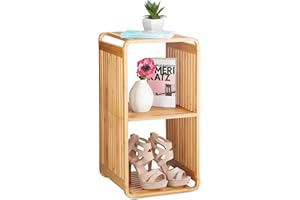 Relaxdays 3 Ablagen, Natur Regal, abgerundetes Standregal, schmales Badregal, quadratisch, HBT: 64,7x33x33 cm