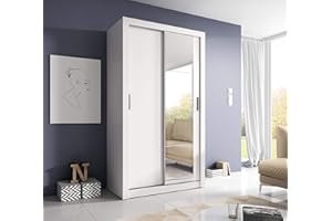 ARTI MOEBEL24_PL Schwebetürenschrank Kleiderschrank AR06 ARTI Garderobenschrank mit Spiegel Schiebetürenschrank (Weiß Matt)