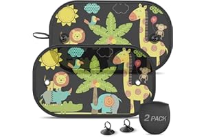 DIZA100 Car Sun Shade for Baby, 2 Pack Sun Shade for Car Window Baby UV Rays/Sunlight Protection, Universal Car window shades for Baby Kids Pets with Suction Cups- 51 * 31 CM(Jungle Animals)