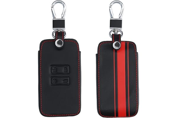 kwmobile Accessoire Clé de Voiture Compatible avec Renault Smart Key 4-Bouton (Keyless Go Uniquement) - Coque de Protection en Simili Cuir - Bande de Couleur Rouge-Noir