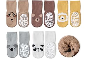 SockWaddles skarpetki dziecięce, 5 par oddychających skarpetek antypoślizgowych dla dzieci z ABS, skarpetki do raczkowania dla dzieci z bawełny, zwierzętami i jednorożcami
