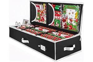 ZOBER Wrapping Paper Storage Containers - 40 Inch Gift Wrapping Organizer Storage W/Interior Pockets - Fits 20 Standard Rolls of Wrapping Paper, Bows, and Ribbons