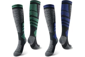 ANQFZQE Merino Wool Ski Socks, 2 Pairs Ski Socks for Men Thermal Knee High Socks, Winter Ski Warm Socks Anti Blister Skiing Socks for Ski, Hiking, and Other Winter Outdoor Activities.
