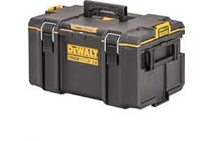 DEWALT Durable DS300 toolbox with IP65 seal, 50kg load, auto-latching, removable tray, and tracker-ready design—ideal for secure, stackable jobsite tool storage.