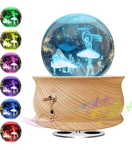Boîte à Musique Rotative En Bois Avec Boule De Cristal K9 Et Lumière LED – Projection Au Plafond – Cadeau Idéal Pour Noël, Saint-Valentin, Anniversaire - 2