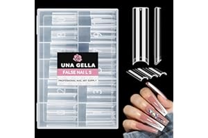 UNA GELLA Capsule Américaine Ongle Extra Long Sans Courbe C XXL Demi-Couverture Clear Nail Tips 120 Pièces Long Square Straight French Shape Nail pour DIY à Domicile avec Boîte