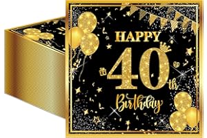 HIENJOIN 50 Stück Servietten zum 40. Birthday 33x33 cm Gold Schwarz Servietten Milestone 40 Dekorative Servietten mit Ballondruck Papier Taschentücher Taschentücher