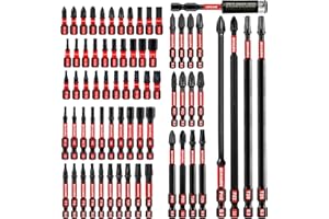 Geinxurn 68tlg. Schlagfester Schrauberbitsatz (PH-, TX-, PZ-, SL-, Hex-), 1/4 zoll Sechskantschaft S2 Legierter Stahl Bit Set mit 75mm Magnetische Bit-Halter