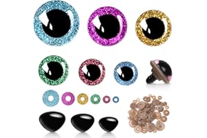 ELALOVE 90 Stück 12-30mm Sicherheitsaugen Set, Bunte Glitzer Knopfaugen mit Sicherheitsnasen und Unterlegscheiben, Kunststoff Augen zum Basteln, Puppenherstellung und Plüschtier (90)