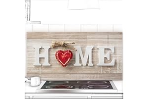 URBO ART – HOME DESIGN Crédence de cuisine en verre - 100x60 cm - Protection contre les éclaboussures - Derrière plaque de cuisson - Image sur verre - Motif: L'inscription Home v05